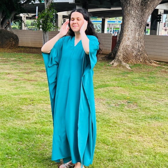 Dark Turquoise Rayon Kaftan Dress: Resort Wear - Picture 1 of 9